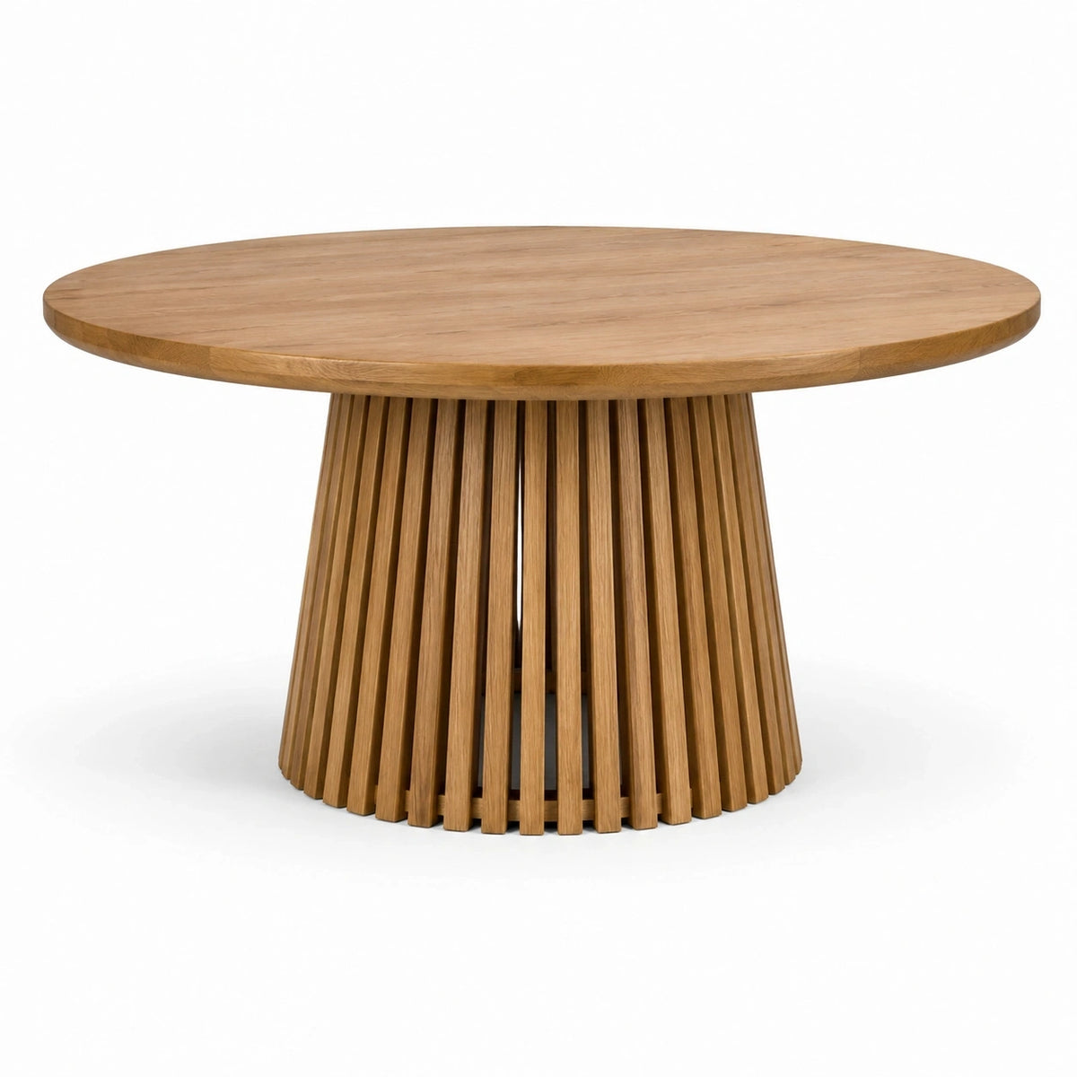 Runder Esstisch aus Holz, Naturbraun, Ø 120 × H 75 cm, moderner Lamellenfuß