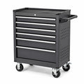 Abschließbarer Werkstattwagen aus Stahl mit 6 Schubladen und 4 Rollen, Schwarz/Silber, 77 × 46 × 97 cm