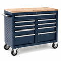 Mobiler Werkzeugwagen mit Holzarbeitsplatte, 9 abschließbaren Schubladen und 4 Lenkrollen, 112 × 56 × 101 cm, Dunkelblau