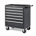 Abschließbarer Werkzeugwagen aus Metall mit 7 Schubladen und 4 Rollen, 77 × 46 × 97 cm, Schwarz/Silber