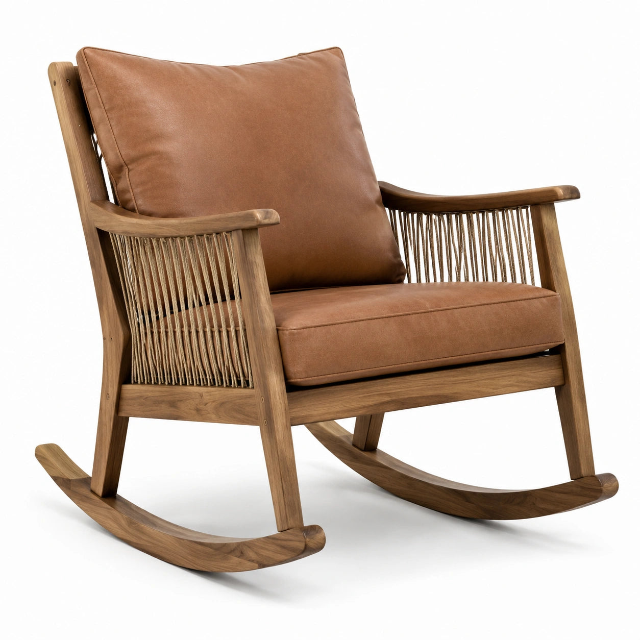 Holz-Schaukelstuhl mit Polsterung in Braun/Hellbraun, 78 × 96 × 92 cm, rustikaler Retro-Stil