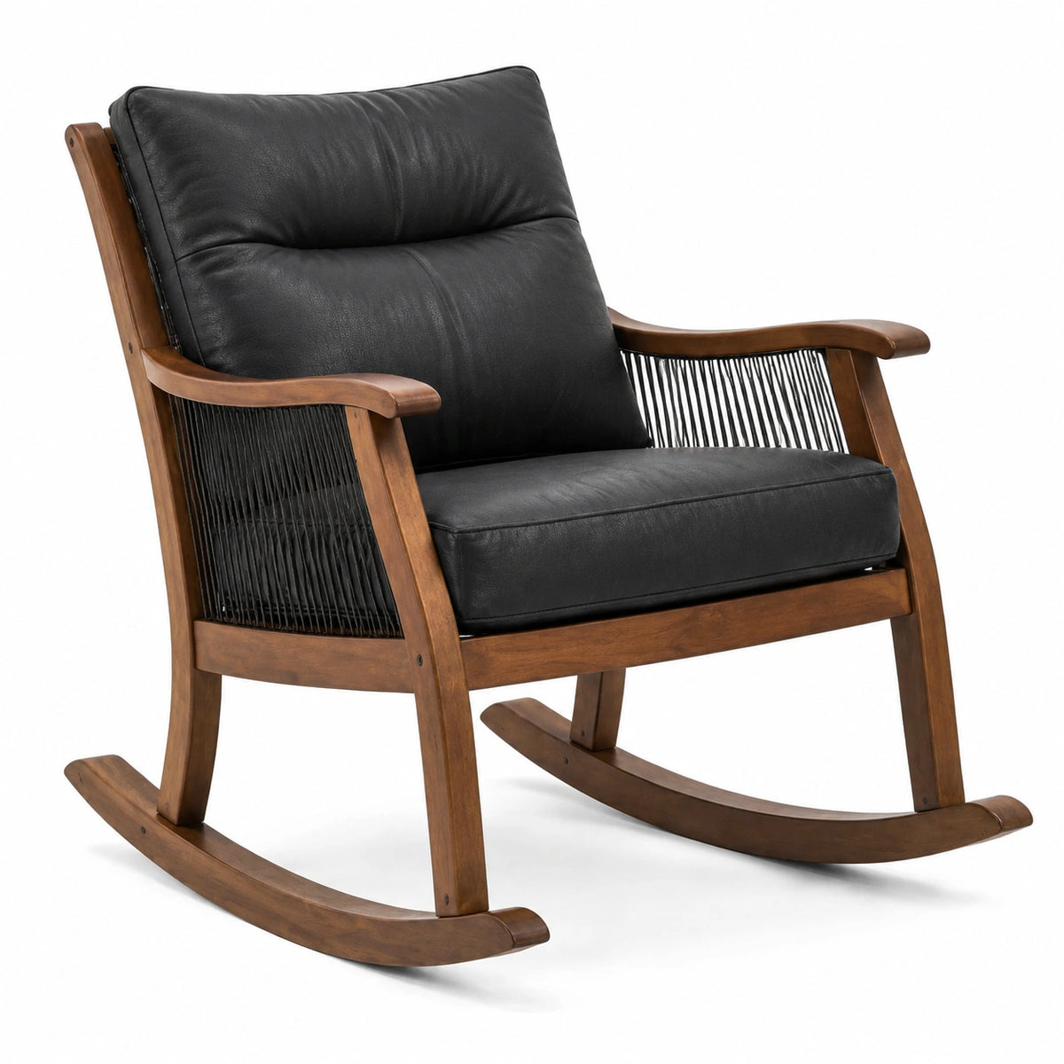 Gepolsterter Retro-Schaukelstuhl mit Holzgestell, 72 × 90 × 94 cm, Braun/Schwarz