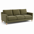 Modernes 3-Sitzer-Sofa aus Stoff in Olivegrün, 215 × 88 × 85 cm, mit naturfarbenen Holzfüßen