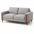 Modernes 2-Sitzer-Sofa aus hellgrauem Strukturstoff mit braunem Holzrahmen, 170 × 88 × 84 cm