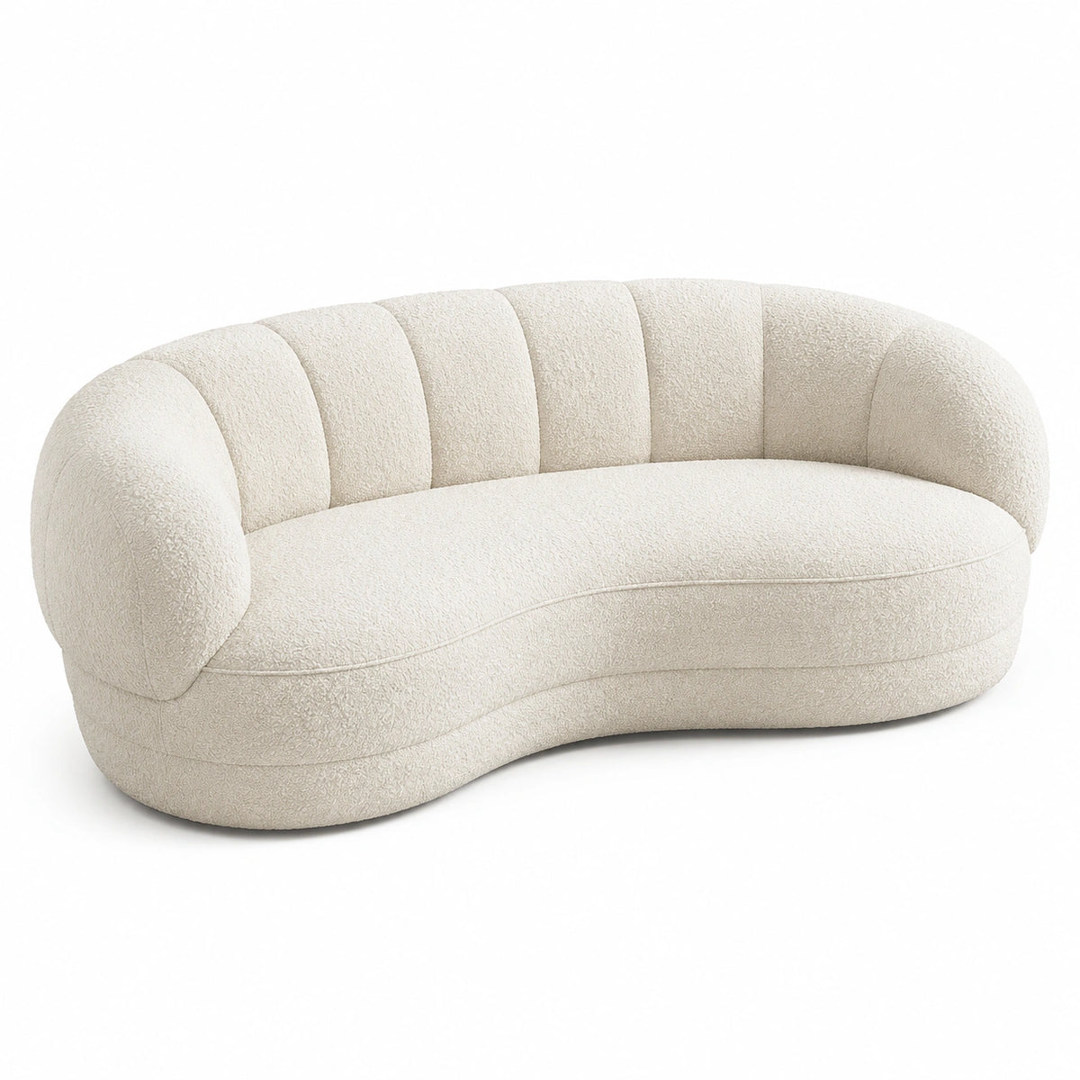 3-Sitzer-Sofa in Creme mit Bouclé-Bezug und organischer Form, 230 × 105 × 78 cm