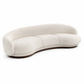Modernes geschwungenes 3-Sitzer-Sofa, 260 × 105 × 80 cm, cremeweißer Bouclé-Bezug, dunkelbrauner Holzsockel