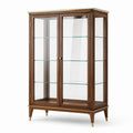 Klassischer Vitrinenschrank aus Holz und Glas, Braun/Goldfarben/Grau, 110 × 42 × 180 cm, mit 2 Glastüren und 3 Glasböden