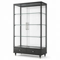 Moderne Vitrine aus Metall und Glas mit 2 Glastüren, 3 Glasböden und 2 Schubladen, Schwarz/Silber, 100 × 40 × 180 cm