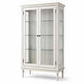 Klassischer Vitrinenschrank aus Holzwerkstoff und Glas, Weiß/Goldfarben/Schwarz, 105 × 45 × 190 cm, 2 Türen und 3 Glasböden