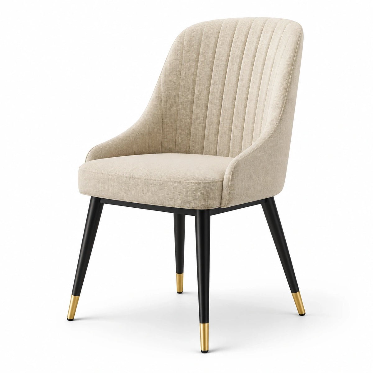 Gepolsterter Esszimmerstuhl mit Armlehnen, 58 × 62 × 86 cm, Beige, Stoffbezug und Metallbeine