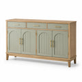 Sideboard in Salbeigrün und Natur, 160 × 40 × 90 cm, mit 3 Schubladen und 4 Türen