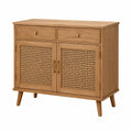 Sideboard aus Holzwerkstoff mit Rattangeflecht, Natur/Goldfarben, 100 × 40 × 90 cm, 2 Schubladen und 2 Türen