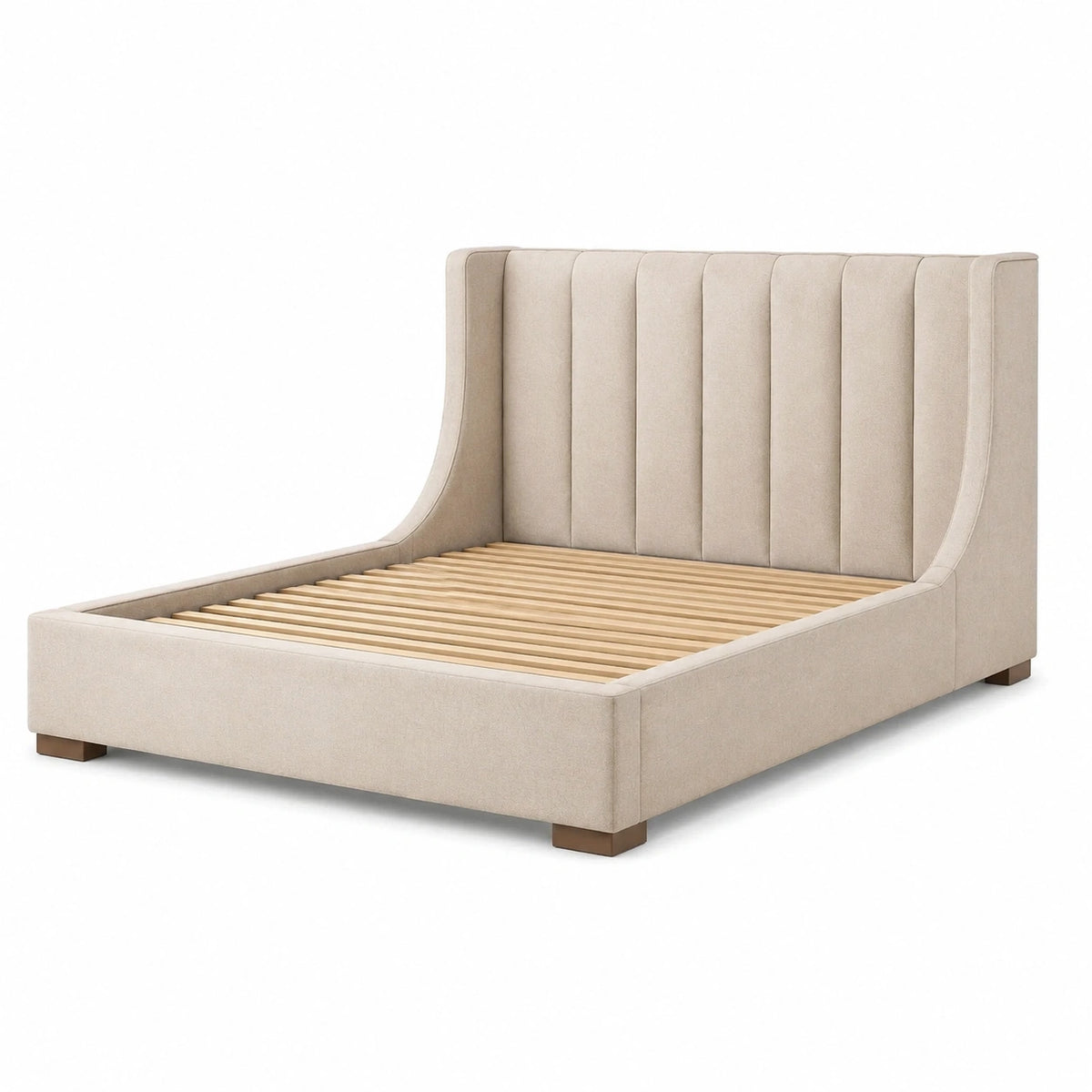Polsterbett in Beige mit hohem Kopfteil und Holzlattenrost – Liegefläche 180 × 200 cm, Gesamtmaß 215 × 200 × 125 cm