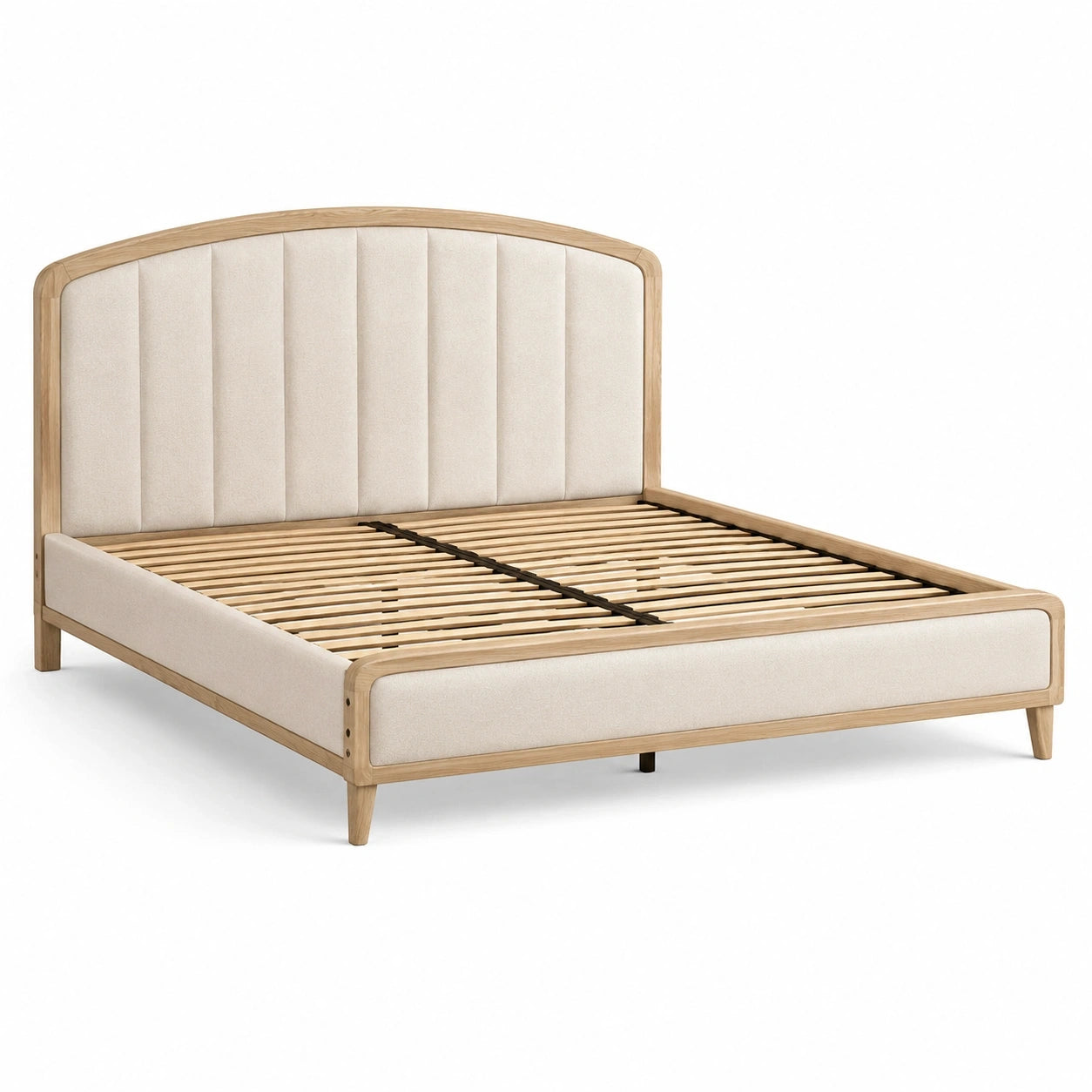 Modernes Polsterbett 160 × 200 cm in Beige/Hellbraun mit Holzrahmen und Lattenrost