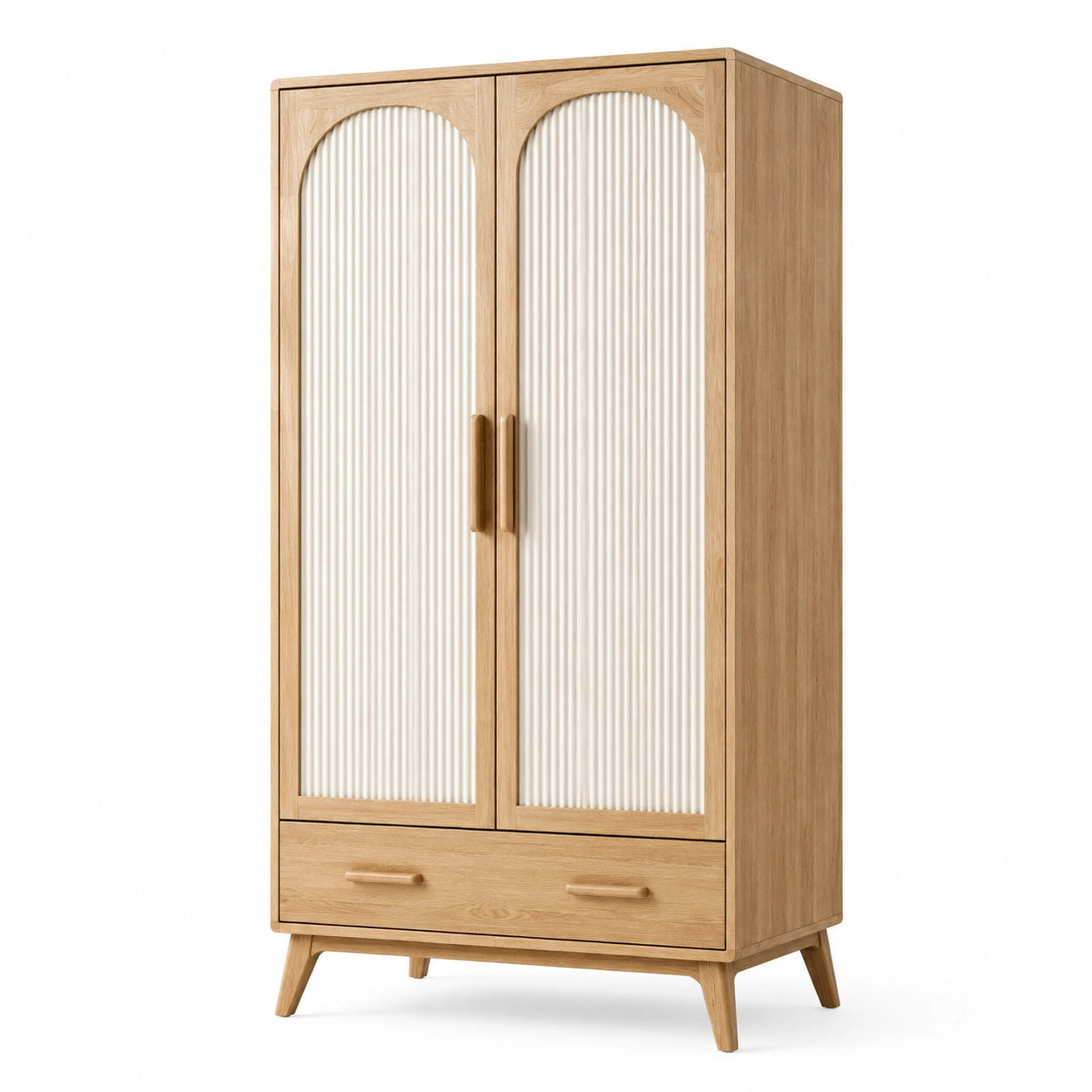 Zweitüriger Kleiderschrank aus Holzwerkstoff mit Schublade, Natur/Weiß, 100 × 55 × 190 cm