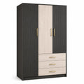 Kleiderschrank aus Holzwerkstoff, Schwarz/Naturfarben, 120 × 50 × 180 cm, 3 Türen und 3 Schubladen