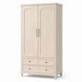 Kleiderschrank aus Holzwerkstoff mit 2 Türen und 3 Schubladen, Cremeweiß/Goldfarben, 110 × 55 × 190 cm, Landhausstil