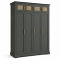Kleiderschrank aus Holzwerkstoff mit Rattangeflecht, Anthrazit, 8 Türen, 160 × 55 × 200 cm