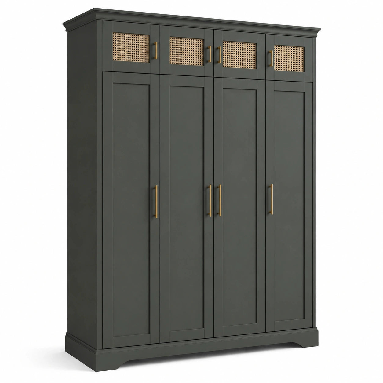 Kleiderschrank aus Holzwerkstoff mit Rattangeflecht, Anthrazit, 8 Türen, 160 × 55 × 200 cm