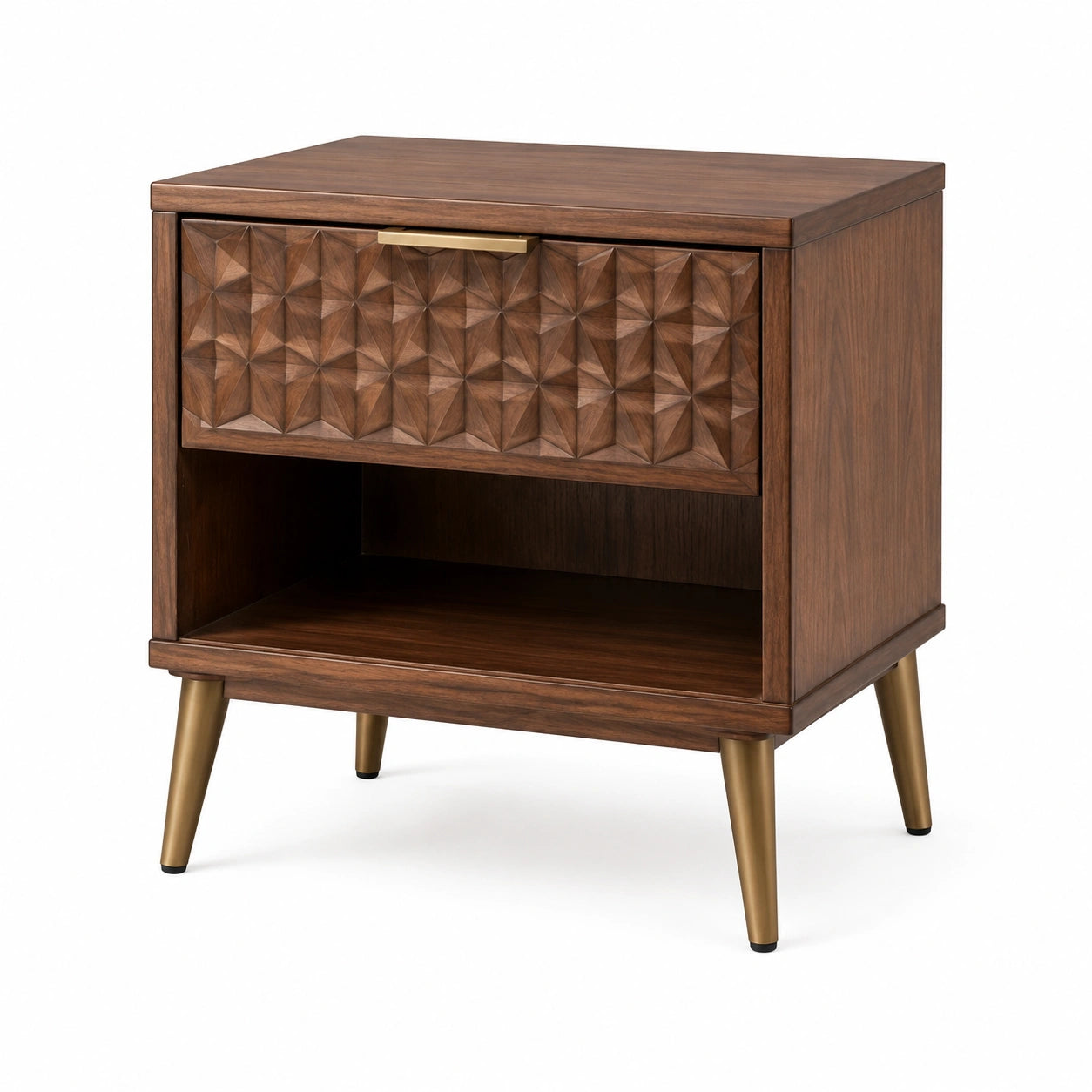 Nachttisch aus Holzwerkstoff mit Schublade und offenem Fach, Braun/Goldfarben, 60 × 40 × 65 cm