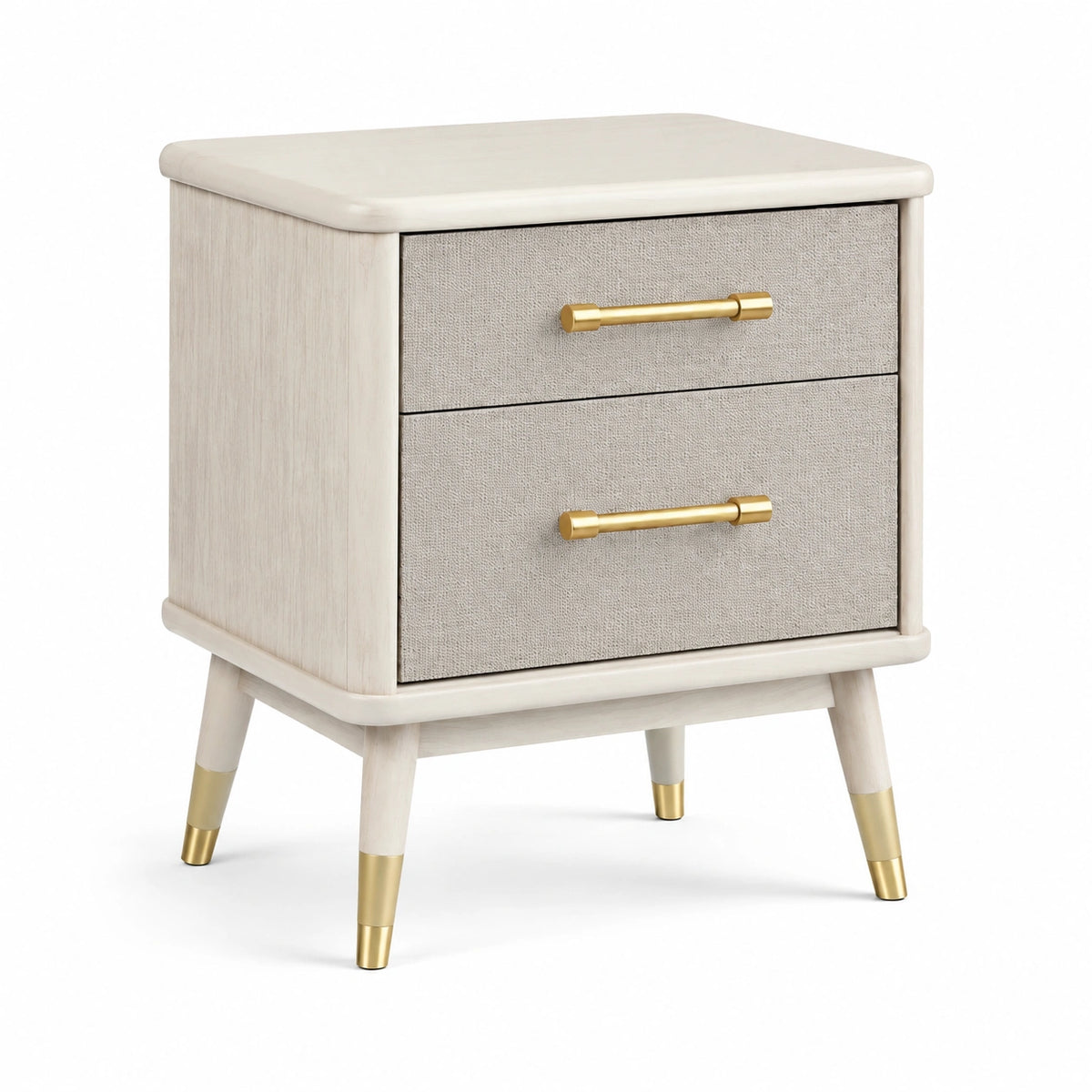 Nachttisch aus Holzwerkstoff mit 2 Schubladen, 50 × 40 × 60 cm, Creme/Beige/Gold, modern