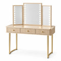 Schminktisch mit dreiteiligem LED-Spiegel und 3 Schubladen, 120 × 40 × 140 cm, Beige/Gold