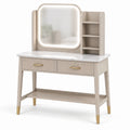 Moderner Schminktisch mit beleuchtetem Spiegel, 2 Schubladen und 4 Ablagefächern, Beige/Weiß/Goldfarben, 100 × 40 × 140 cm