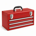 Werkzeugkoffer aus Stahl mit 3 Schubladen, oberem Fach und Tragegriff, 51 × 22 × 33 cm, Rot/Silber/Schwarz