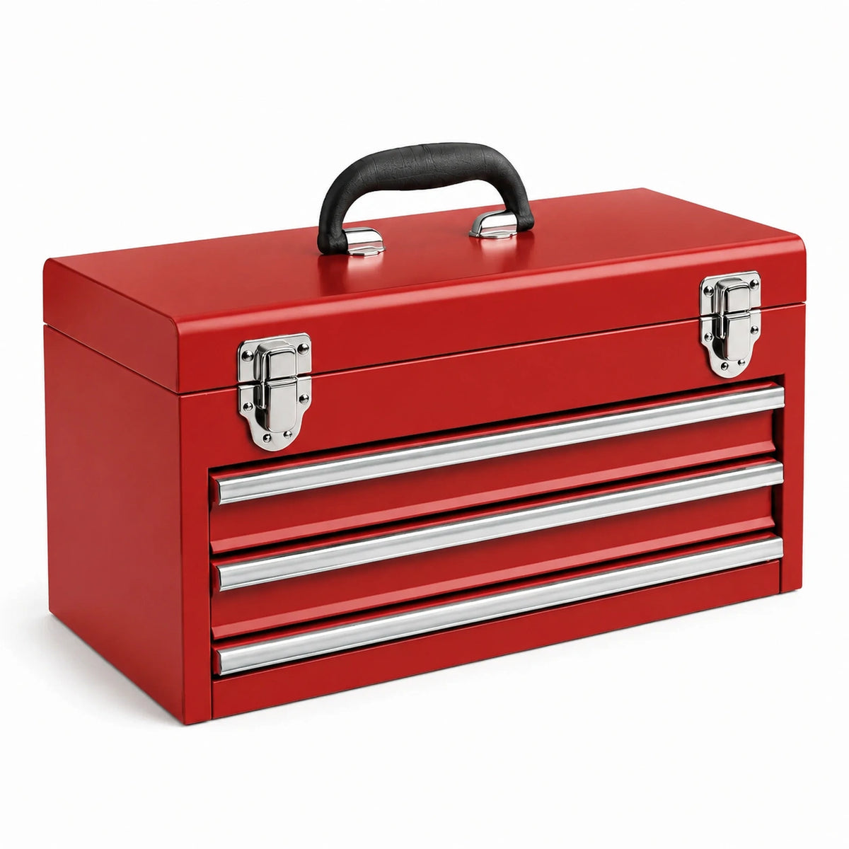 Werkzeugkoffer aus Stahl mit 3 Schubladen, oberem Fach und Tragegriff, 51 × 22 × 33 cm, Rot/Silber/Schwarz